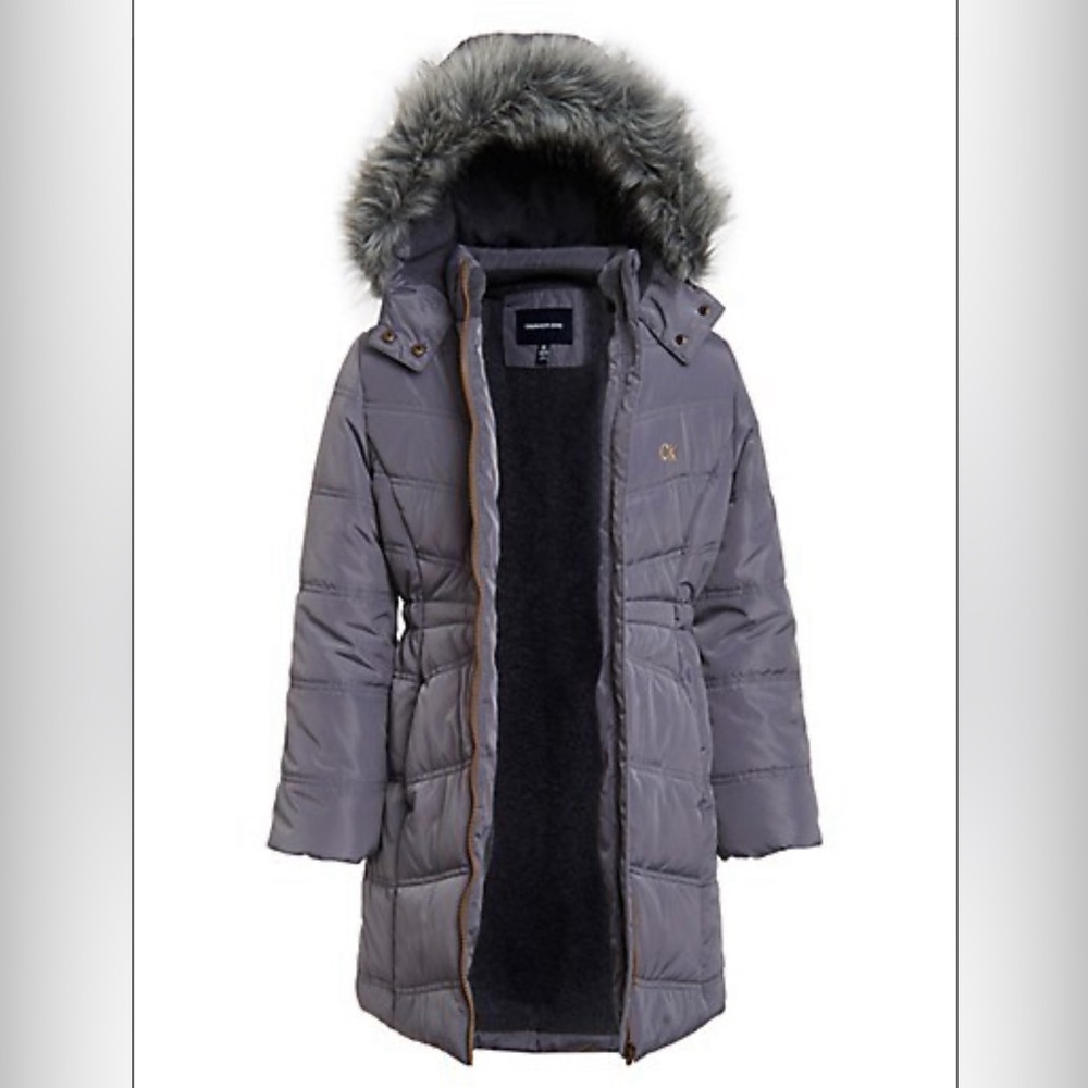 Girl's Aerial Fur-Trim Hooded Long Puffer Coat